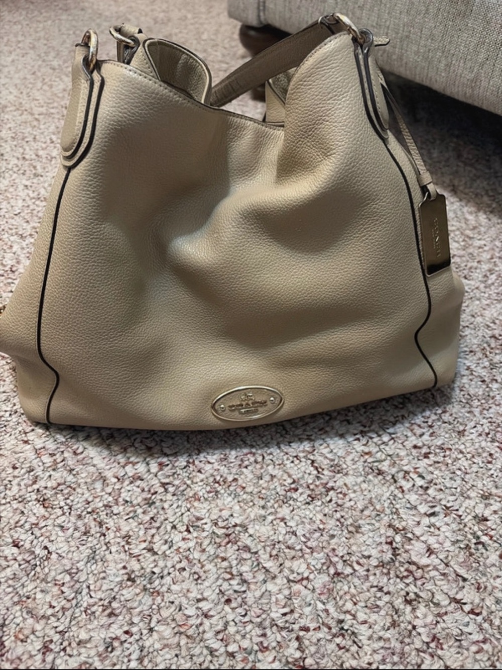 Coach Pebbled Leather Hobo Bag in Taupe